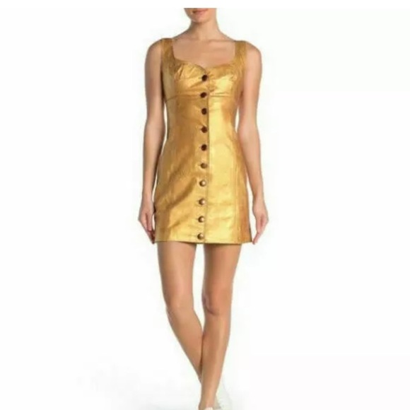 NWT Free People Mustard Leather Mini Dress - Picture 3 of 5